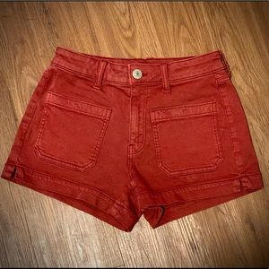 American Eagle Red Hi-Rise Shortie Shorts